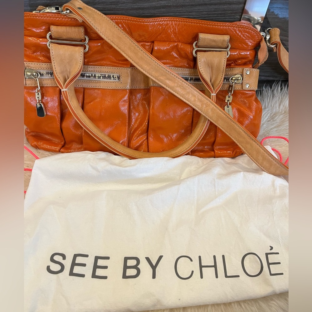 See by Chloe Day Tripper Shoulder Bag in Orange Patent Leather